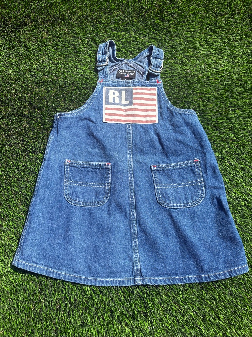 Vintage Polo Jeans Co Ralph Lauren Girls 4T Blue Denim Overall Dress